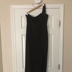 boohoo one shoulder thigh split maxi